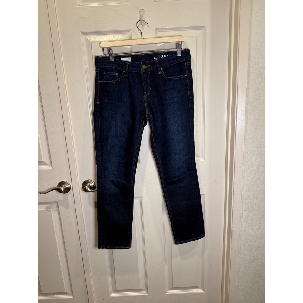 Gap 1969 Real Straight Jeans Womens Dark Indigo Wash Stretch Denim Size 29 Short